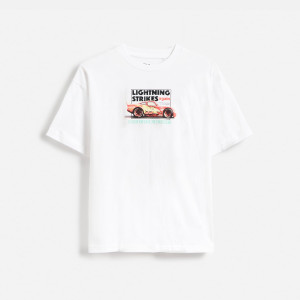Bawełniany t-shirt Auta - 140 (9 lat) - biały - chłopcy - Reserved - 363JV-00X