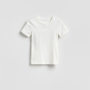 T-shirt w prążek - XS - złamana biel - damska - Reserved - 366JX-01X