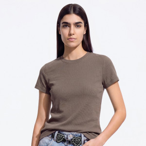T-shirt w prążek - L - beżowy - damska - Reserved - 366JX-80X