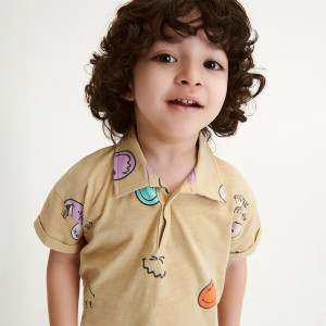 T-shirt polo SmileyWorld® - 80 (9-12 m.) - beżowy - chłopcy - Reserved - 3680S-08X