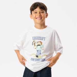 Bawełniany t-shirt Minecraft - 152 (11 lat) - biały - chłopcy - Reserved - 368JV-00X