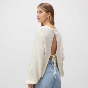 Sweter z wiązaniem z tyłu - XL - kremowy - damska - Reserved - 370IT-02X