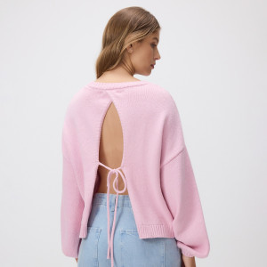 Sweter z wiązaniem z tyłu - L - różowy - damska - Reserved - 370IT-30X