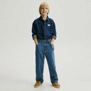 Jeansy baggy z rzemykiem - 152 (11 lat) - niebieski - chłopcy - Reserved - 379HN-55J