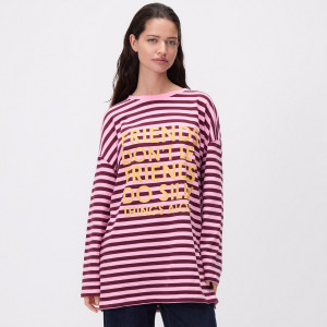 Longsleeve oversize z nadrukiem - ONE SIZE - różowy - damska - Reserved - 380IK-30X