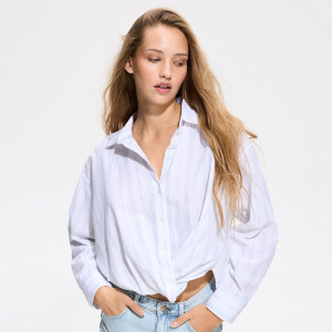 Koszula w paski z lnem - XXL - jasnoniebieski - damska - Reserved - 393KU-05X