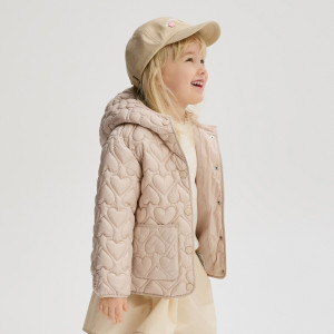 Pikowana kurtka z kapturem - 104 (3-4 lata) - beżowy - dziewczynki - Reserved - 396HR-08X