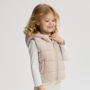 Pikowana kamizelka z kapturem - 104 (3-4 lata) - beżowy - dziewczynki - Reserved - 398HR-08X