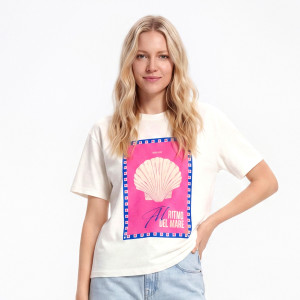 T-shirt z nadrukiem - L - biały - damska - Reserved - 400HT-00X