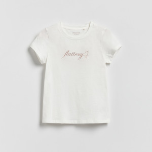 T-shirt z wypukłym napisem - 116 (5-6 lat) - złamana biel - dziewczynki - Reserved - 407HU-01X