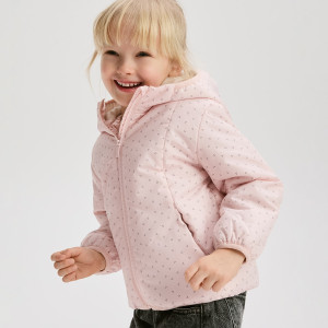 Wzorzysta kurtka z kapturem - 110 (4-5 lat) - pastelowy róż - dziewczynki - Reserved - 410HR-03X