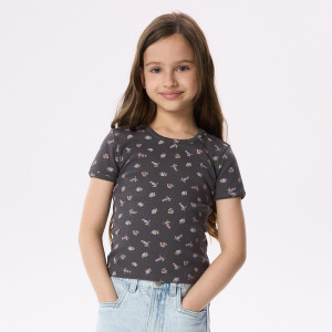 Wzorzysty t-shirt - 146 (10 lat) - ciemnoszary - dziewczynki - Reserved - 411HU-90X