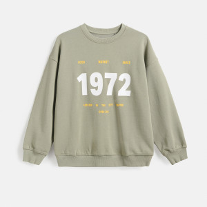 Bawełniana bluza z nadrukiem - 134 (8 lat) - oliwkowy - chłopcy - Reserved - 412JW-81X