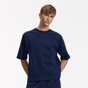 T-shirt z grubej dzianiny - L - granatowy - męska - Reserved - 419HM-59X