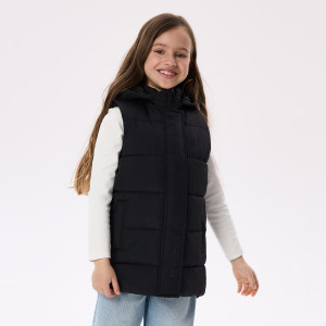 Pikowana kamizelka z kapturem - 116 (5-6 lat) - czarny - dziewczynki - Reserved - 421HR-99X