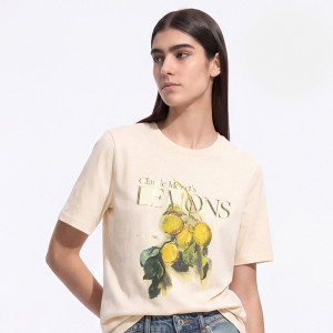 T-shirt z połyskującym nadrukiem - M - kremowy - damska - Reserved - 422HT-02J