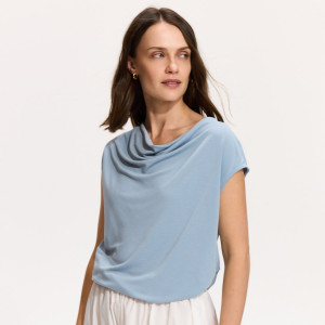 Bluzka z modalem - L - jasnoniebieski - damska - Reserved - 433HT-05X