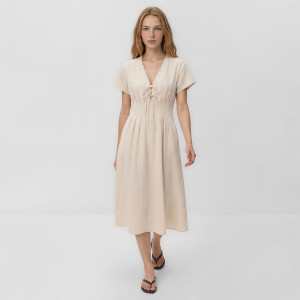 Sukienka midi z lyocellem - XXL - kremowy - damska - Reserved - 433IK-02X