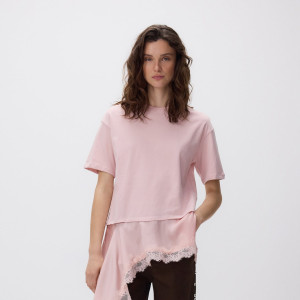 Asymetryczny t-shirt - M - pastelowy róż - damska - Reserved - 435KL-03X
