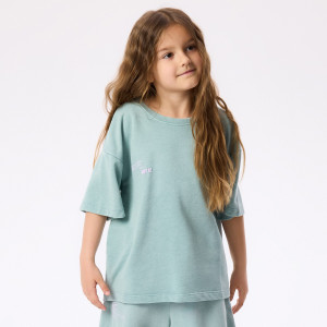 Luźny t-shirt z nadrukiem - 122 (6-7 lat) - miętowy - dziewczynki - Reserved - 439HU-65X