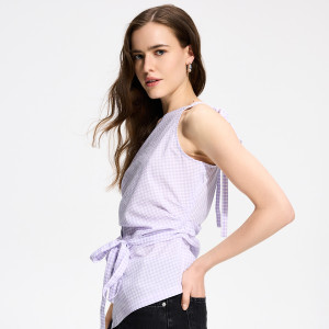 Asymetryczny top w kratę - XL - lawendowy - damska - Reserved - 443KH-04X