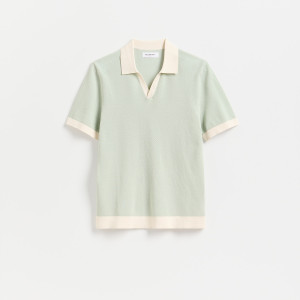 Bawełniany sweter polo - XL - miętowy - męska - Reserved - 444JR-65X