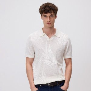 Ażurowy sweter polo - M - biały - męska - Reserved - 445JR-00X