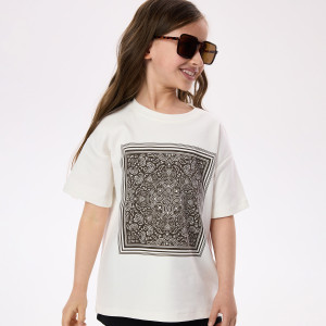 T-shirt z autorskim nadrukiem - 122/128 (6-8 lat) - złamana biel - dziewczynki - Reserved - 447HU-01X