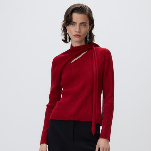 Sweter z ozdobnym wiązaniem - L - czerwony - damska - Reserved - 448ID-33M