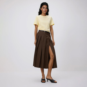 Spódnica midi z paskiem - L - ciemnobrązowy - damska - Reserved - 451IK-89X