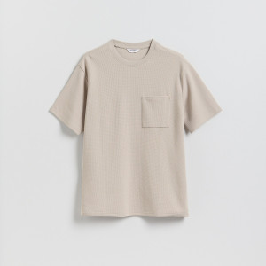 Strukturalny t-shirt comfort fit - L - beżowy - męska - Reserved - 451IW-08X