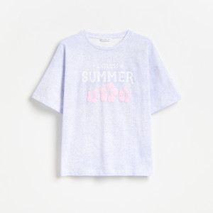 Luźny t-shirt z nadrukiem - 140 (9 lat) - lawendowy - dziewczynki - Reserved - 453HU-04X