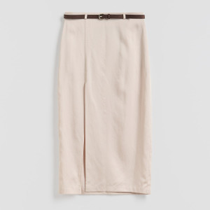 Spódnica z lyocellem - L - beżowy - damska - Reserved - 454IK-08X