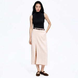 Spódnica z lyocellem - L - beżowy - damska - Reserved - 454IK-08X