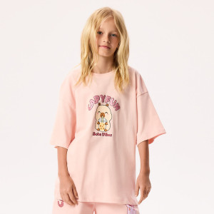 T-shirt Kapibara CapyFun - 152 (11 lat) - pastelowy róż - dziewczynki - Reserved - 457HU-03X