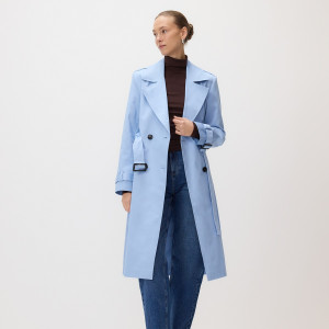 Bawełniany trencz z paskiem - L - jasnoniebieski - damska - Reserved - 458IA-50X