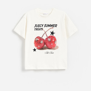 T-shirt z nadukiem - 116 (5-6 lat) - złamana biel - dziewczynki - Reserved - 459HU-01X
