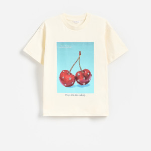 T-shirt z nadukiem - 134 (8 lat) - kremowy - dziewczynki - Reserved - 459HU-02X