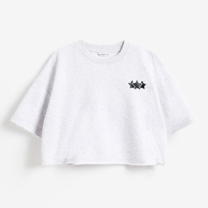 Bawełniany t-shirt z nadrukiem - 152 (11 lat) - jasnoszary - dziewczynki - Reserved - 460HU-09M