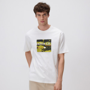 T-shirt comfort z nadrukiem - S - złamana biel - męska - Reserved - 461IW-01X