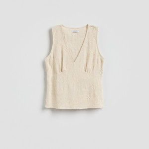 Top z wiskozą i lnem - L - beżowy - damska - Reserved - 462KH-08X