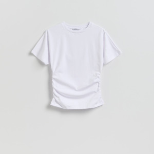 Taliowany t-shirt - M - biały - damska - Reserved - 464KL-00X