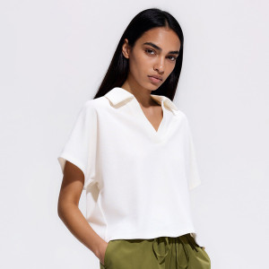 T-shirt polo - L - złamana biel - damska - Reserved - 465KL-01X