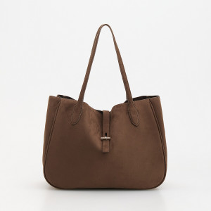Torebka shopper z imitacji zamszu - ONE SIZE - brązowy - damska - Reserved - 4673Y-88X