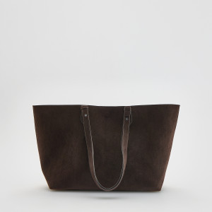 Torebka shopper z imitacji zamszu - ONE SIZE - ciemnobrązowy - damska - Reserved - 4691Y-89X