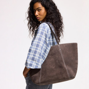 Zamszowa torebka shopper - ONE SIZE - ciemnoszary - damska - Reserved - 4697Y-90X