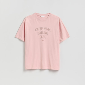 T-shirt relaxed z nadrukiem na plecach - XL - pastelowy róż - męska - Reserved - 469IW-03X