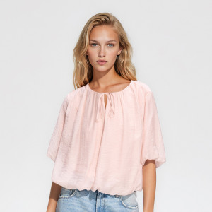 Bluzka z lyocellem - L - pastelowy róż - damska - Reserved - 469KH-03X
