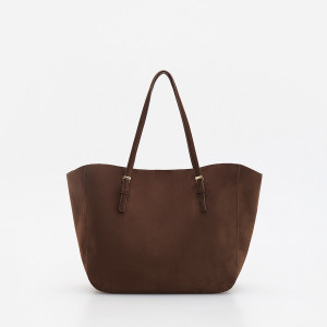 Torebka shopper z imitacji zamszu - ONE SIZE - brązowy - damska - Reserved - 4706Y-98X