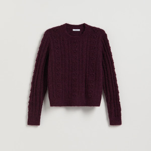 Sweter z dodatkiem wełny - XL - ciemnofioletowy - damska - Reserved - 473HI-49X